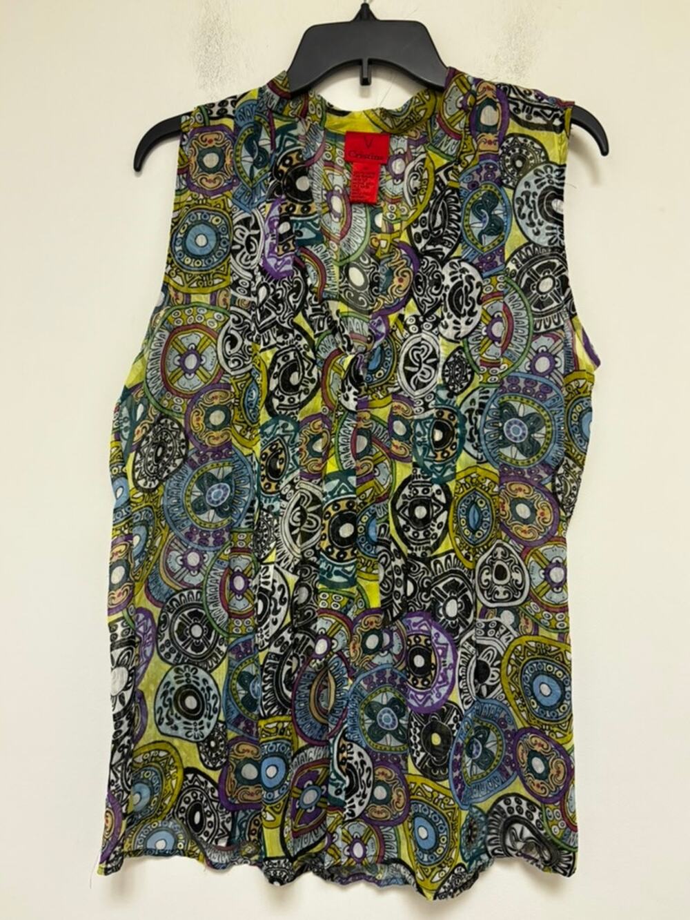 V Cristina V-Neck Sleeveless Geometric Top Size XL